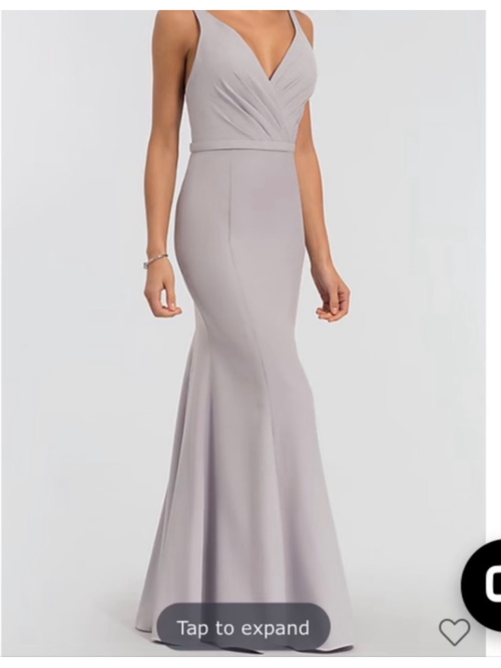 Kleinfeld Brushed Satin Long V-Neck Bridesmaid Dress Light Gray Size 6 200029